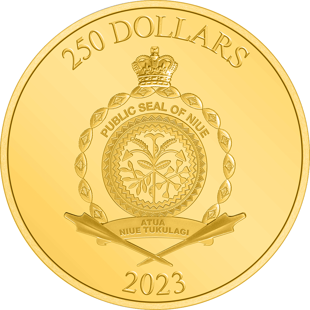 Public Seal of Niue Coat of Arms $250 2023 Obverse.