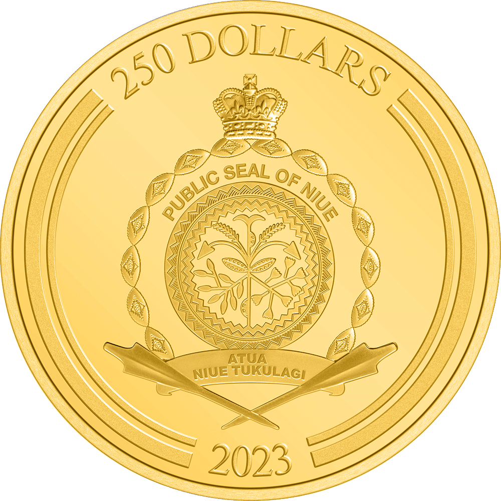 Public Seal of Niue Coat of Arms $250 2023 Obverse.