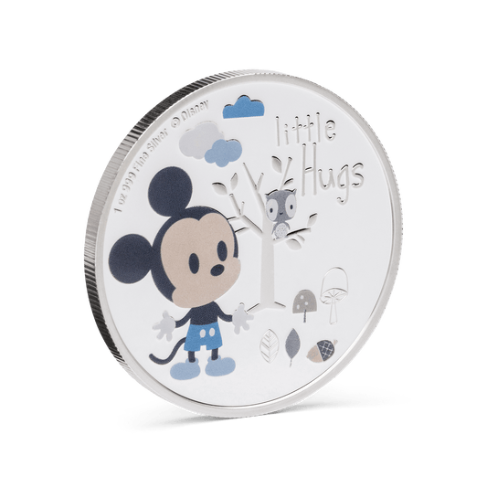 Gift the joy of a Baby Boy’s birth with this playful Disney Little Hugs coin. Showcases Disney’s Mickey Mouse in his adorable baby form. The engraving ‘Little Hugs’ and delightful motifs symbolise new life and the warmth felt by parents. Only 2,024 available. - New Zealand Mint