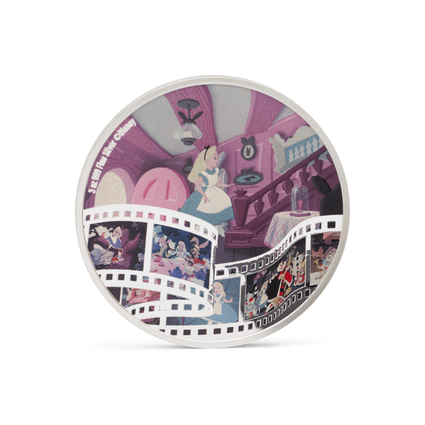 Stumble into the magical world of Disney’s 1951 classic, Alice in Wonderland with this 3oz pure silver coin! Delightful, coloured imagery, including the iconic scene from the film where Alice is entering the White Rabbit’s house. Only 2,000 available! - New Zealand Mint