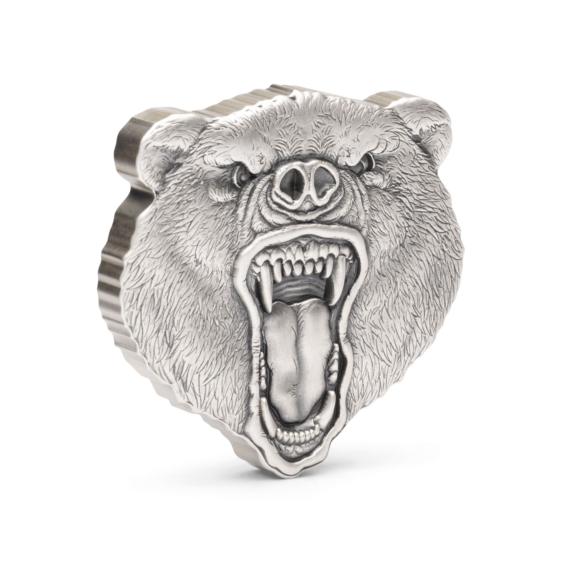 Shaped and struck from 2oz of pure silver, this exquisite coin displays a grizzly gears head, sporting a menacing roar to highlight the animal’s strength and ferocity. To make it even more impressive, a stunning antique finish has been applied - New Zealand Mint