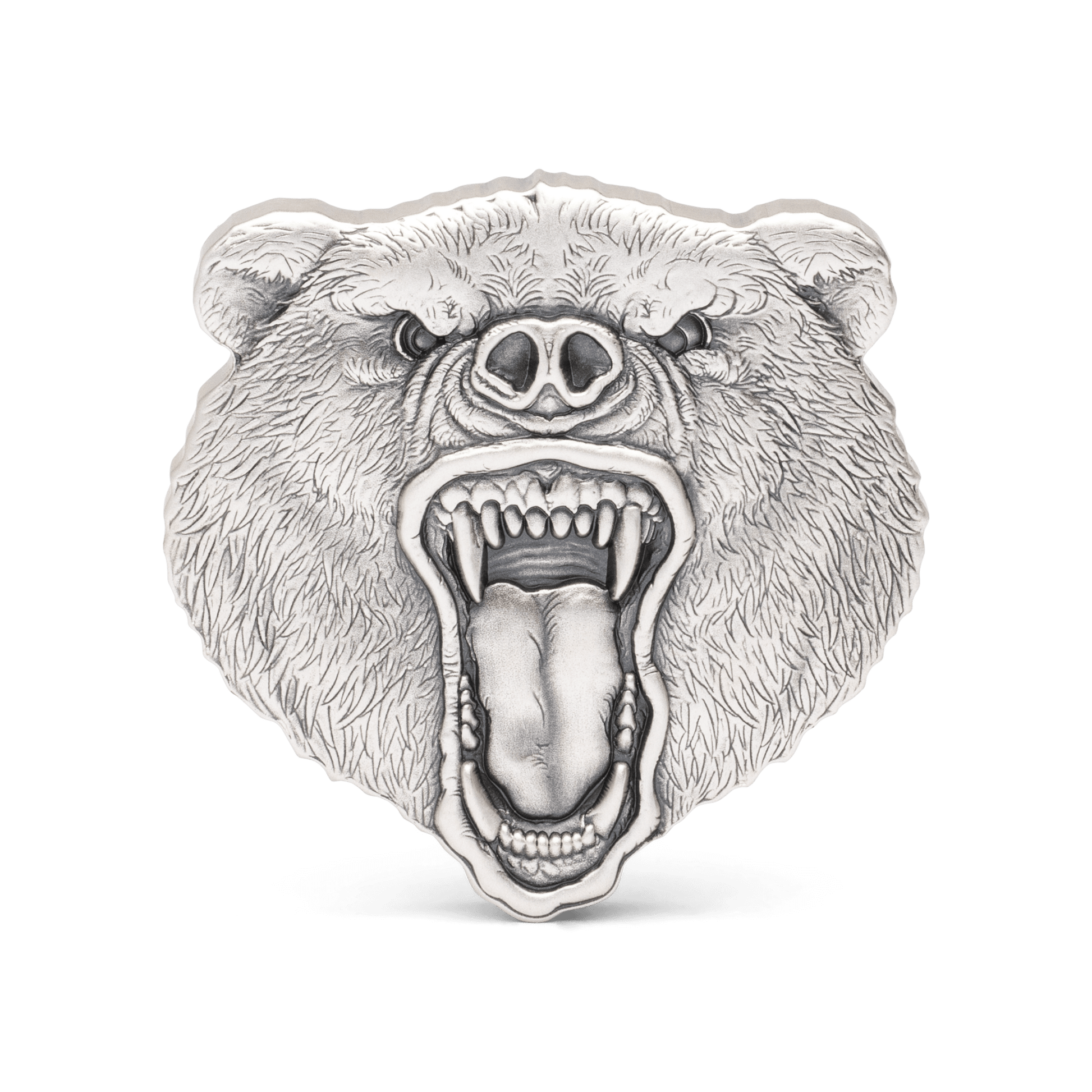 Shaped and struck from 2oz of pure silver, this exquisite coin displays a grizzly gears head, sporting a menacing roar to highlight the animal’s strength and ferocity. To make it even more impressive, a stunning antique finish has been applied - New Zealand Mint