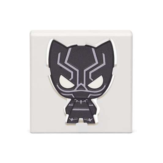 Black Panther™ protects his nation of Wakanda™ on this Chibi® Coin! Made from 1oz of pure silver, this superb piece has been coloured and shaped to resemble the warrior king in his black and silver suit. - New Zealand Mint.