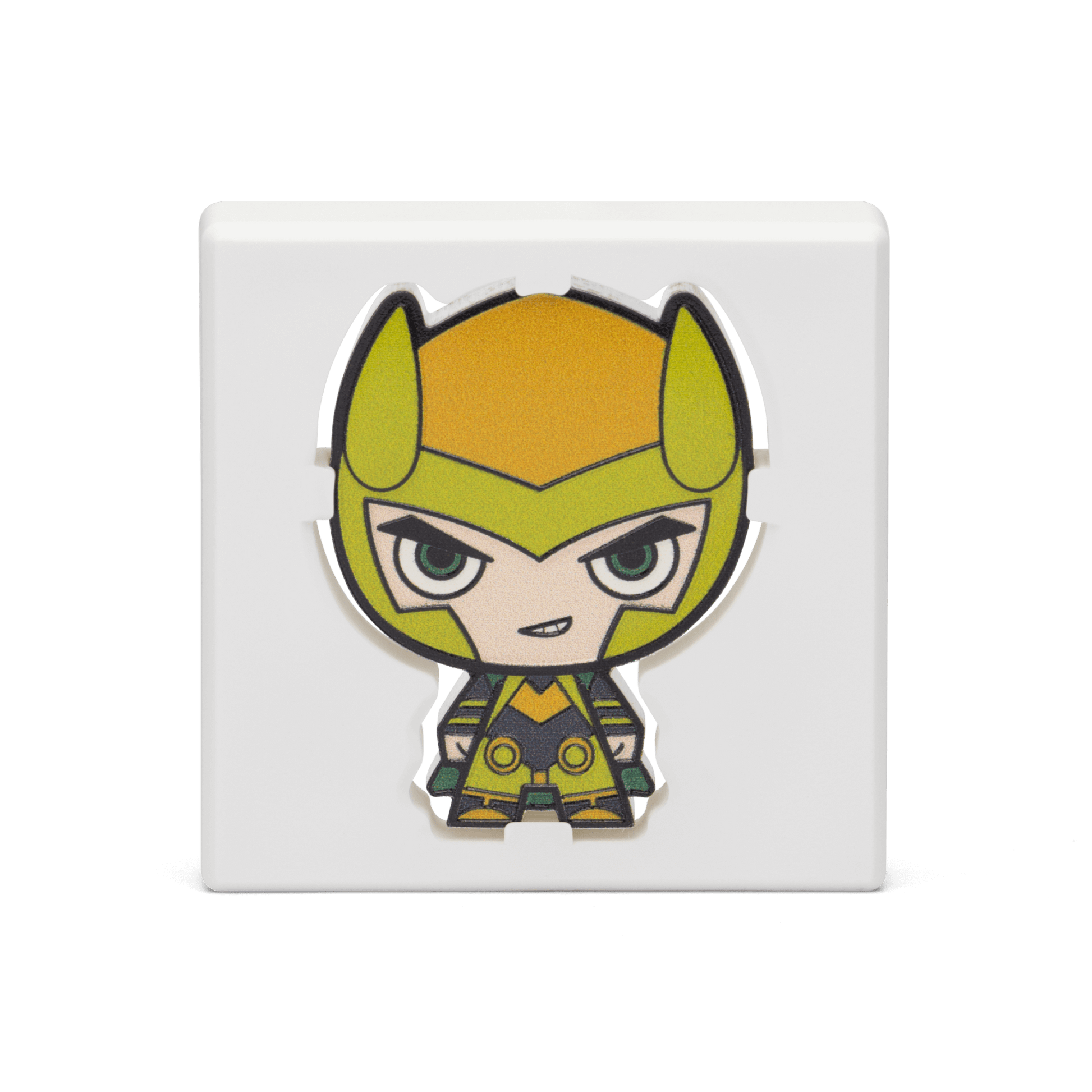 This Marvel Chibi® Coin is made of 1oz pure silver to show this Asgardian Prince wearing his green and gold armour, cape and horned helmet. Relief has been added to enhance the striking design. | NZ Mint