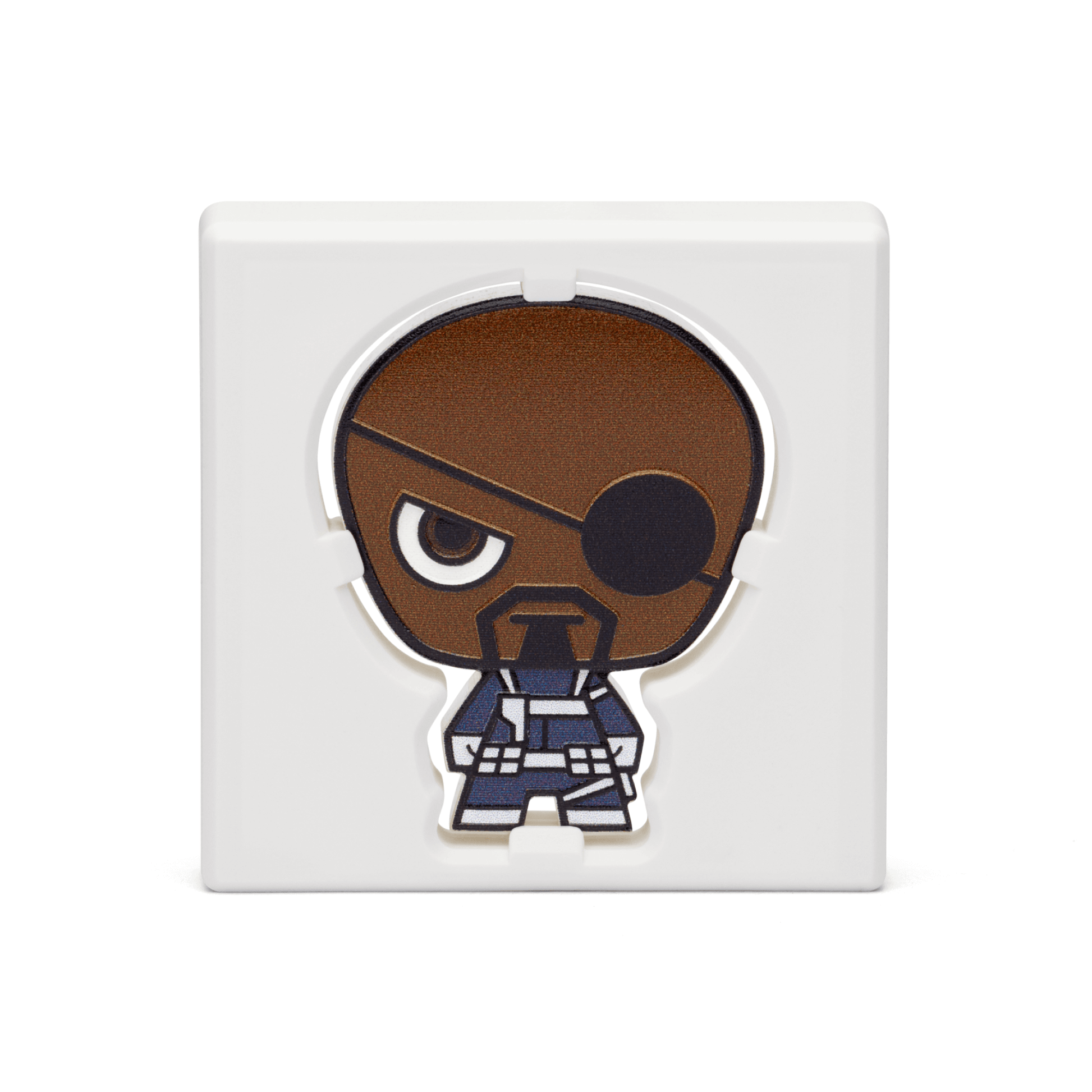 Nick Fury continues his legacy on pure silver!  Coloured and shaped, this Chibi® Coin is a unique representation of Nick Fury looking ready for combat, wearing his S.H.I.E.L.D. uniform and eye patch. Only 2,000 available worldwide! - New Zealand Mint