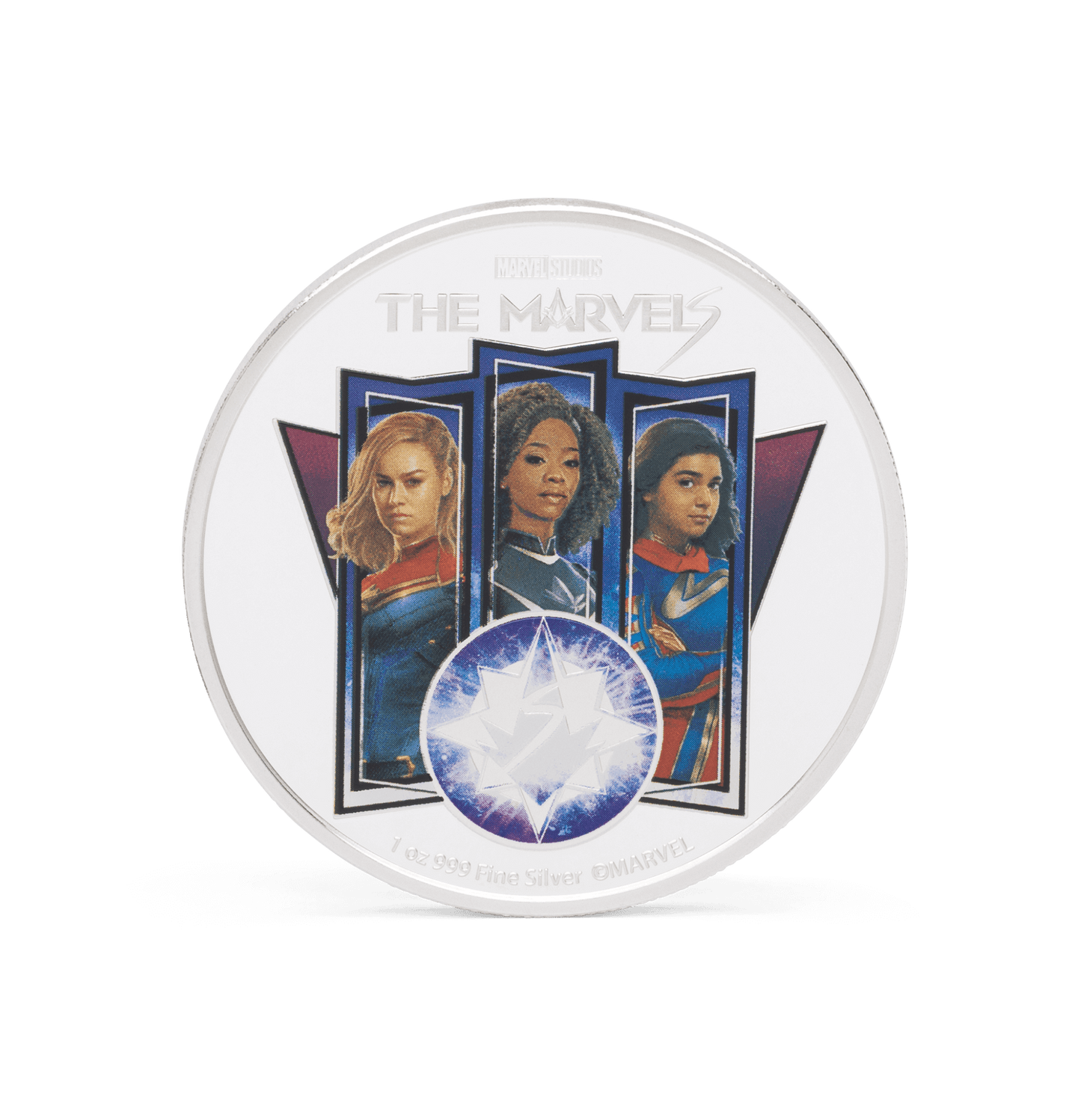 Captain Marvel, Monica Rambeau and Ms Marvel team up to save the universe on this 1oz pure silver coin. Features Marvel Studios’ The Marvels in striking colour. Only 2,023 available worldwide! - New Zealand Mint