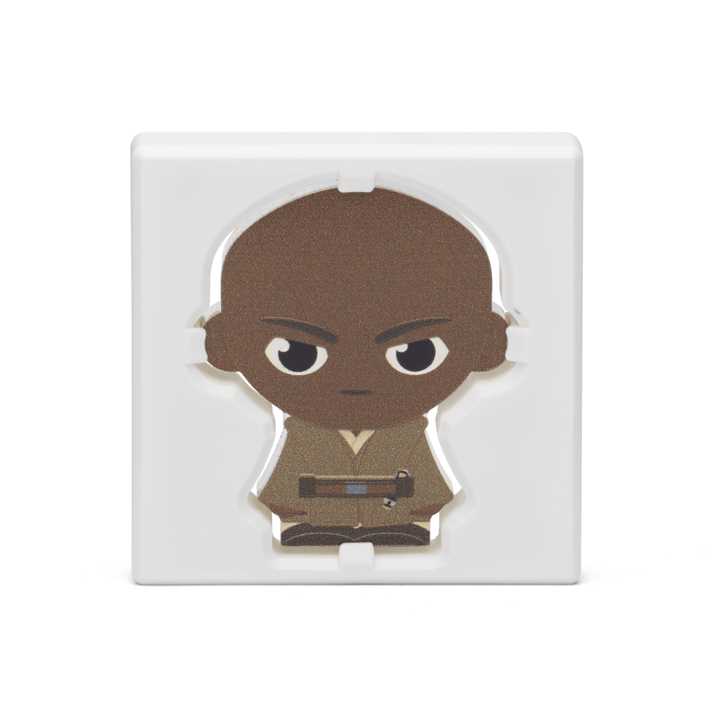 Officially licensed by Lucasfilm Ltd, coloured and shaped, this coin features a stylized version of Mace Windu wearing his brown Jedi robe and utility belt holding his Lightsaber. Features a large window to display to coin. | NZ Mint