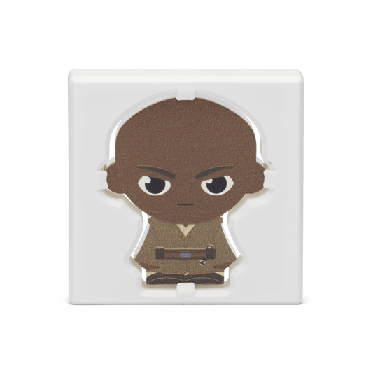 Officially licensed by Lucasfilm Ltd, coloured and shaped, this coin features a stylized version of Mace Windu wearing his brown Jedi robe and utility belt holding his Lightsaber. Features a large window to display to coin. | NZ Mint