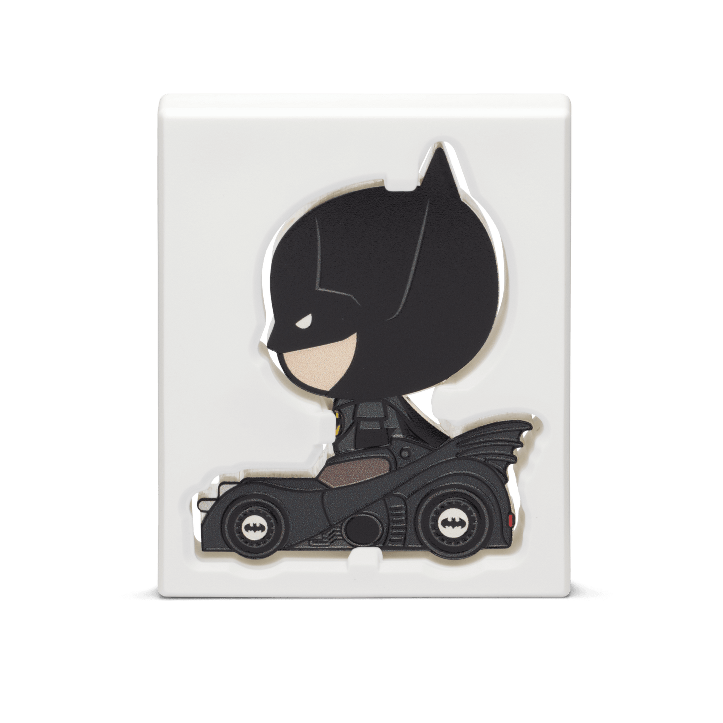 The MEGA Chibi® Coin is made of 2oz pure silver and uniquely coloured and shaped. It shows BATMAN™ and his Batmobile, as seen in the 1989 film. This release celebrates the 2023 DC film, The Flash, where this version of the Caped Crusader will appear. - New Zealand Mint.