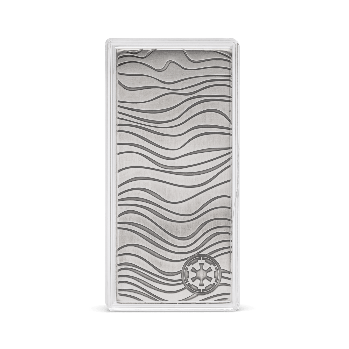 In The Mandalorian™, Djarin is paid for his mission in bars of Beskar™ steel. Back for 2022, this collectible 10oz pure silver bar is a replica version, incorporating the same wavey ridges and patterns and stamped with the Imperial shield. - New Zealand Mint