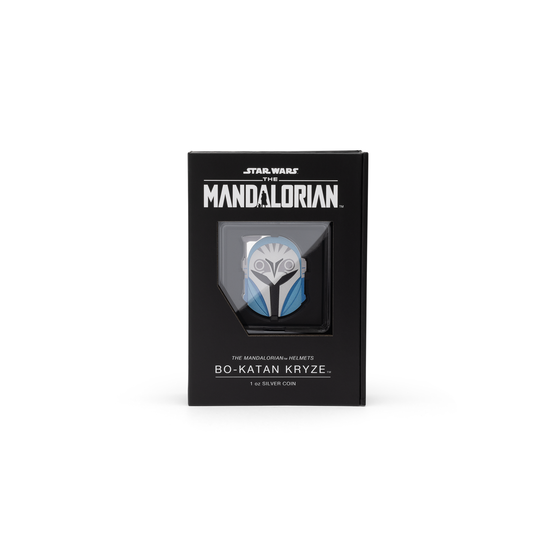 These collectible coins are inspired by Bo-Katan Kryze’s Mandalorian helmet, as seen in the series, Star Wars: The Mandalorian™. Uniquely coloured and shaped. Includes intricate engraving to capture all the lines and curves of her helmet. Only 3,000. - New Zealand Mint