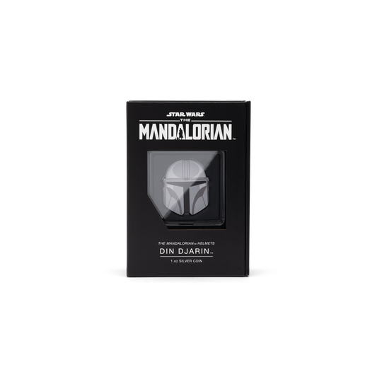 Honour the legacy of the sacred Mandalorian helmet with this enigmatic 1oz pure silver coin. Features the indomitable bounty hunter Din Djarin’s iconic helmet, as seen in the live-action series, along with engravings to capture the helmet's contours. - New Zealand Mint