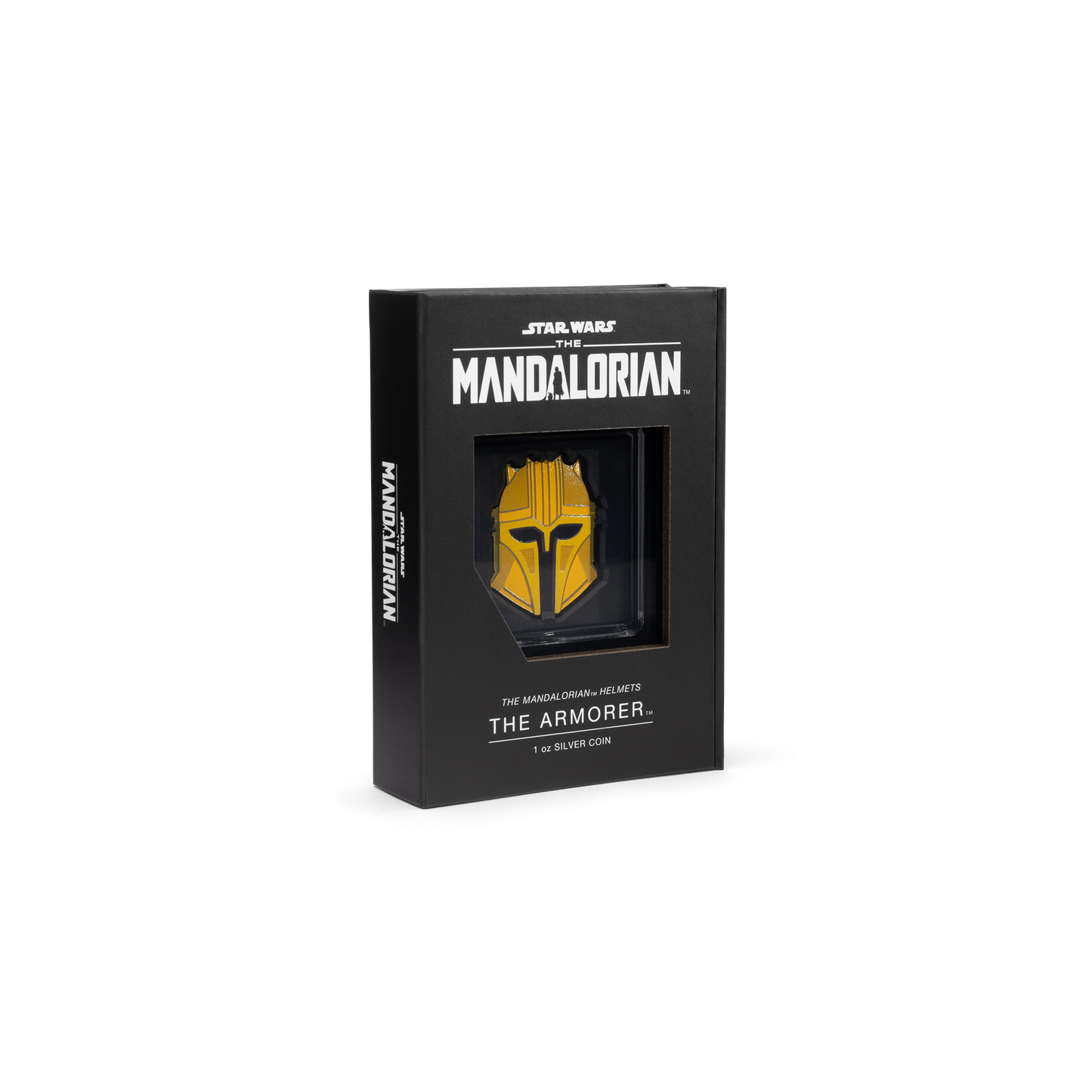 The Armorer’s captivating Mandalorian Helmet inspired a striking 1oz pure silver coin. Inspired by the helmet of The Armorer, as seen in Star Wars: The Mandalorian™. Uniquely shaped, along with engravings that capture the intricacies of her helmet. - New Zealand Mint