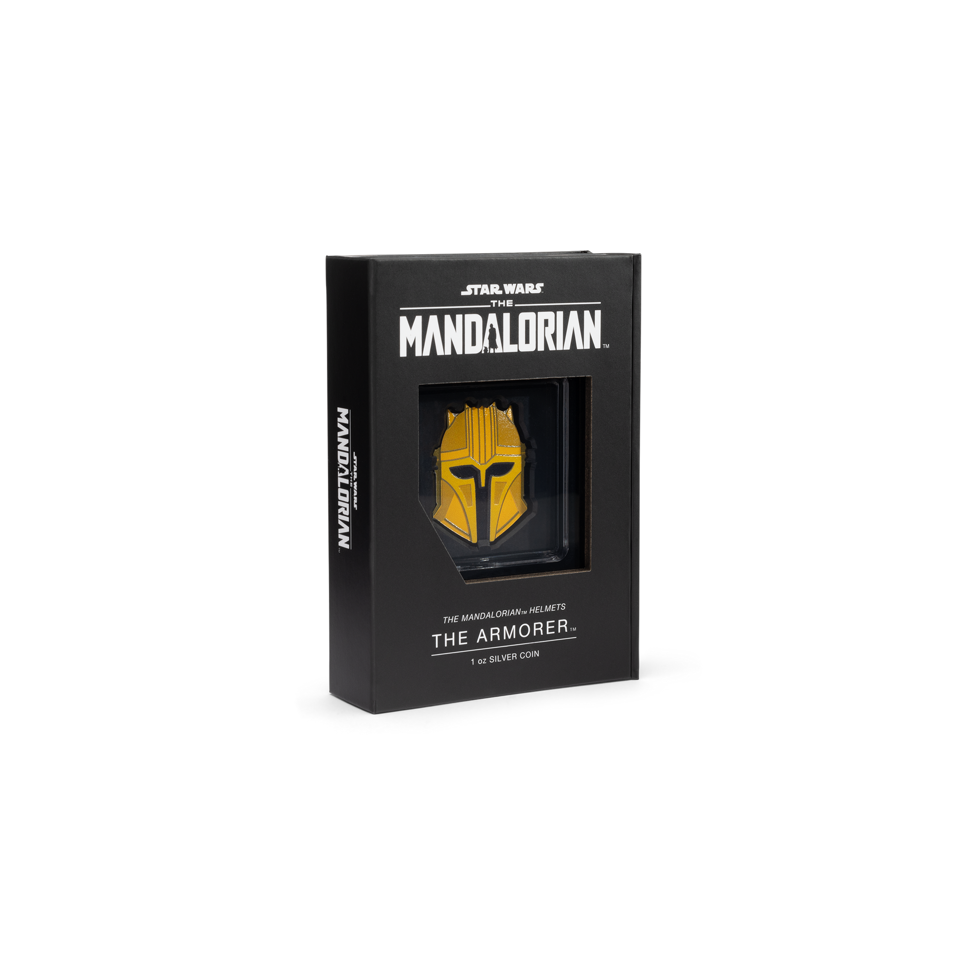 The Armorer’s captivating Mandalorian Helmet inspired a striking 1oz pure silver coin. Inspired by the helmet of The Armorer, as seen in Star Wars: The Mandalorian™. Uniquely shaped, along with engravings that capture the intricacies of her helmet. - New Zealand Mint