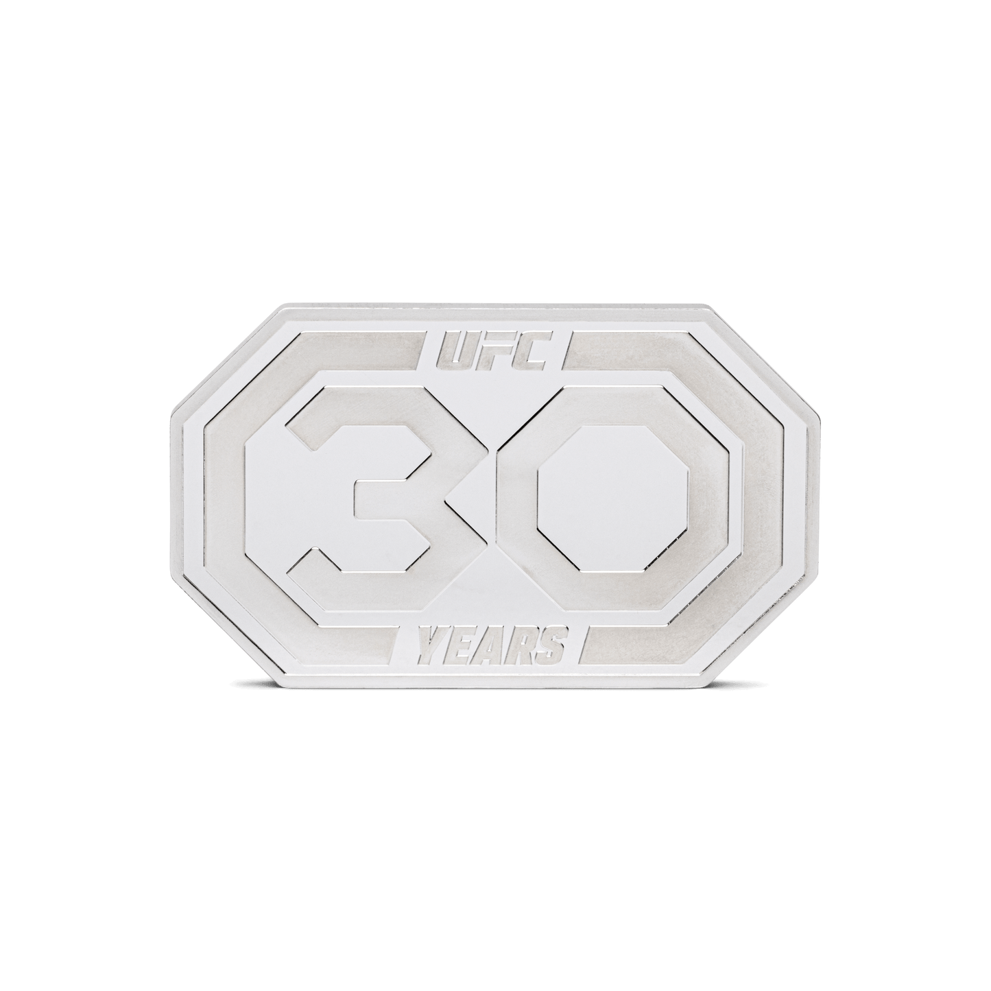 Champion 30 years of legendary moments with this incredible 1oz pure silver coin! Shaped like an octagon to display the UFC Event Canvas. The 30th-anniversary logo is highlighted in a stunning rainbow effect to further mark the special milestone. - New Zealand Mint