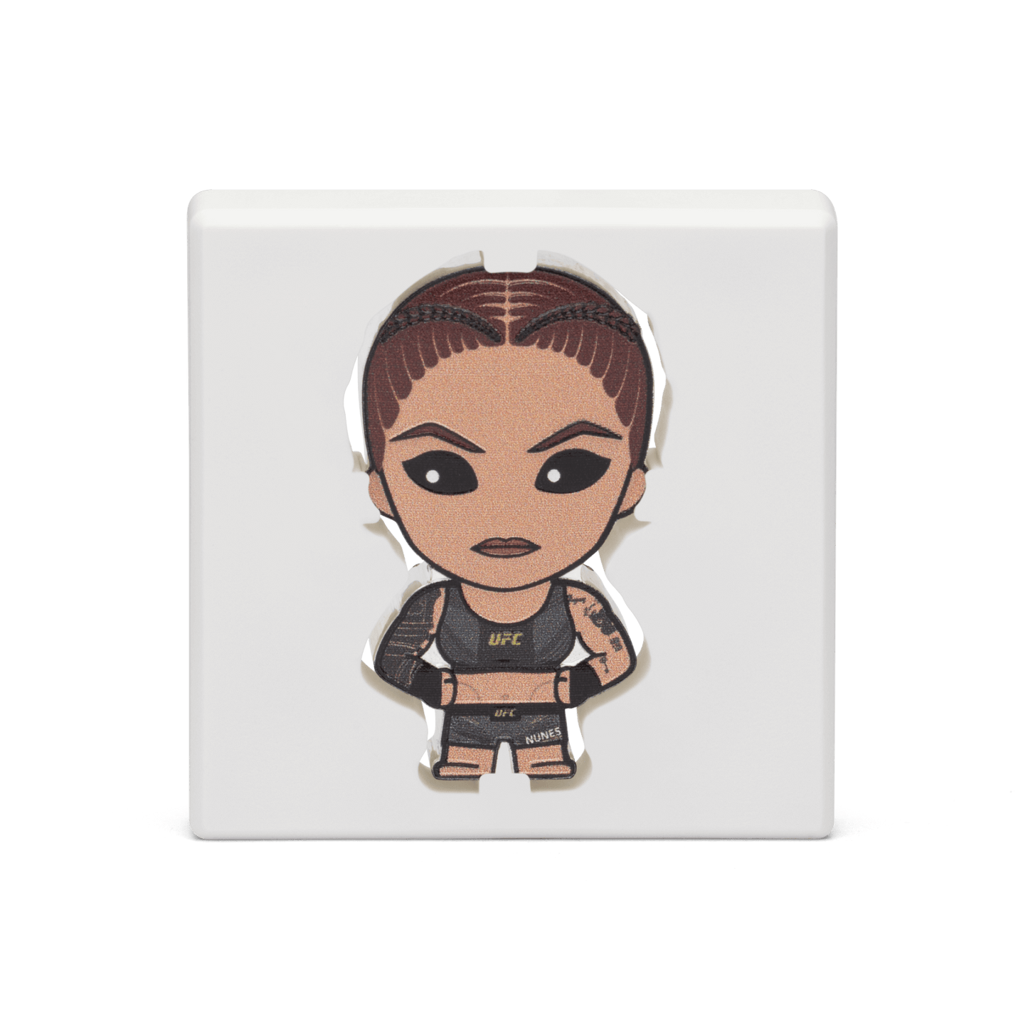 Witness the strength and dominance of one of UFC’s fiercest fighters, Amanda Nunes, on this one-off collectible Chibi® Coin! Uniquely coloured and shaped coin showcases “The Lioness”. - New Zealand Mint