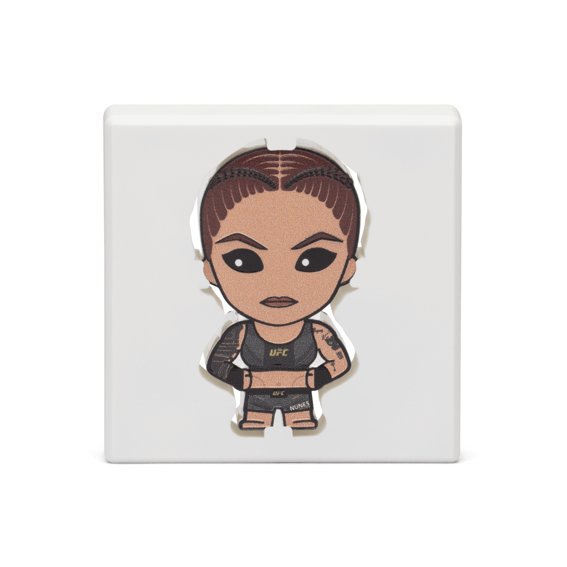 Witness the strength and dominance of one of UFC’s fiercest fighters, Amanda Nunes, on this one-off collectible Chibi® Coin! Uniquely coloured and shaped coin showcases “The Lioness”. - New Zealand Mint