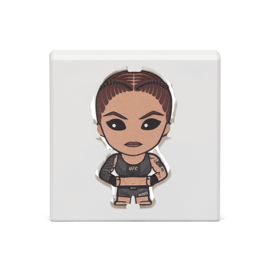 Witness the strength and dominance of one of UFC’s fiercest fighters, Amanda Nunes, on this one-off collectible Chibi® Coin! Uniquely coloured and shaped coin showcases “The Lioness”. - New Zealand Mint