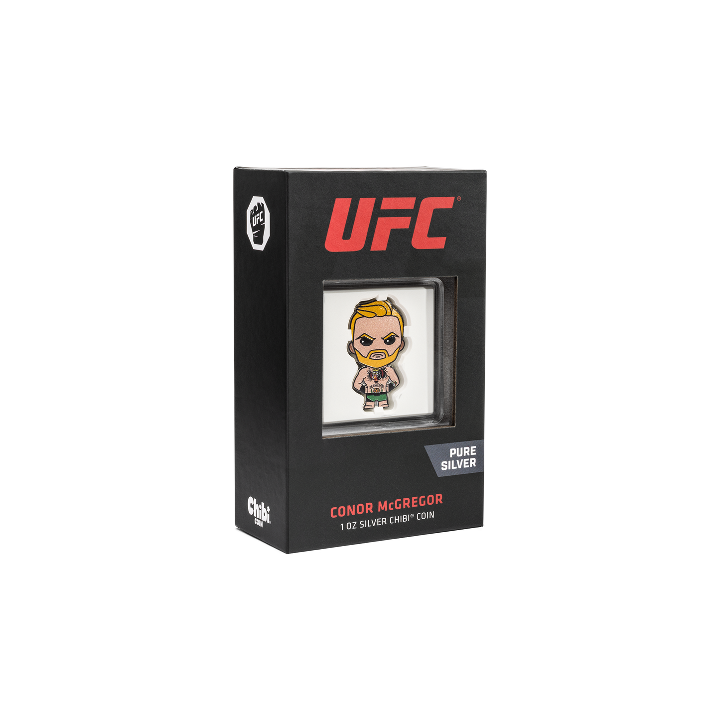 The Notorious looks ready to enter the Octagon for another victory knockout on this Chibi® Coin! Coloured and shaped Chibi® Coin features a stylised version of “The Notorious” Conor McGregor and his iconic tattoos. - New Zealand Mint