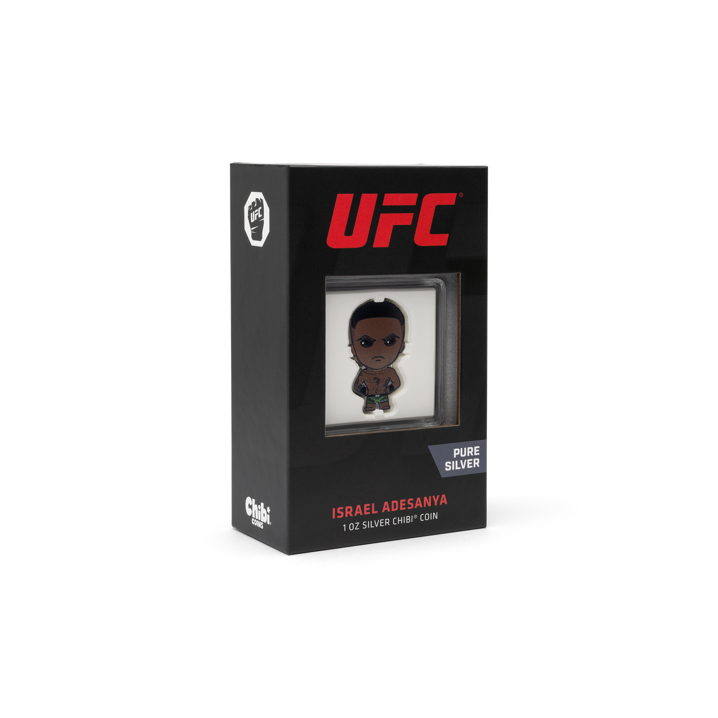 Embrace the spirit of Israel ”The Last Stylebender” Adesanya with this Chibi® Coin collectible. Chibi® Coin design features an epic, coloured rendition of Adesanya and his iconic tattoos. - New Zealand Mint