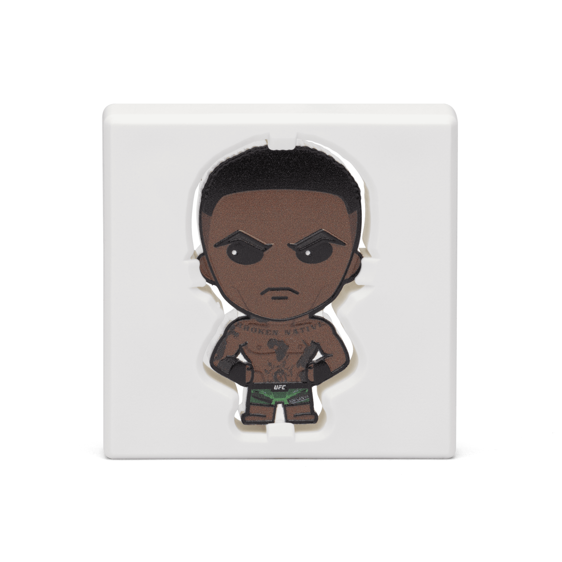 Embrace the spirit of Israel ”The Last Stylebender” Adesanya with this Chibi® Coin collectible. Chibi® Coin design features an epic, coloured rendition of Adesanya and his iconic tattoos. - New Zealand Mint