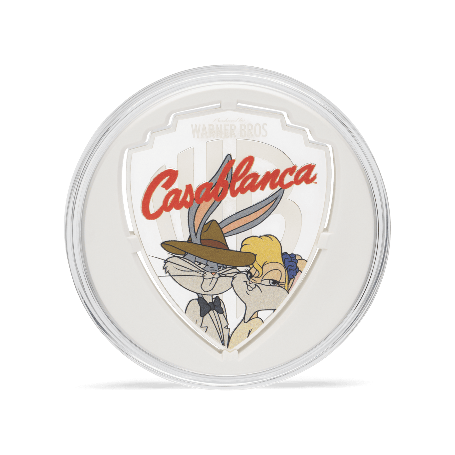 This coin features a colourised image of Bugs and Lola dressed as Rick and Ilsa from the film. Shaped like the WB logo and includes stunning frosting and a mirror finish, there's a worldwide availability of just 1,923. | New Zealand Mint