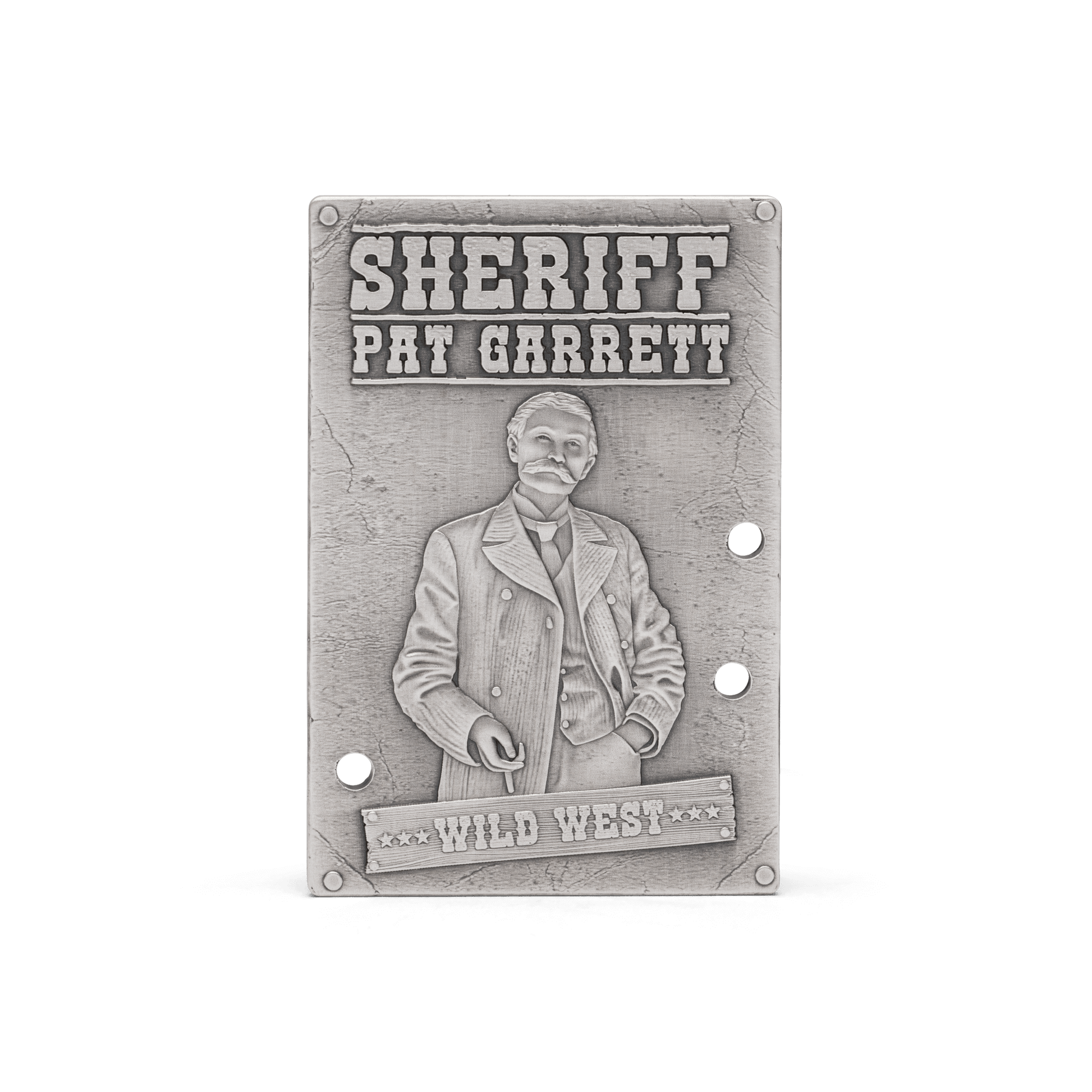 1oz of pure silver, this collectible coin pays homage to the legendary Sheriff and his fearless pursuit of justice. Features a detailed design with intricate relief, depicting Pat Garrett complete with artfully placed punched bullet holes. - New Zealand Mint