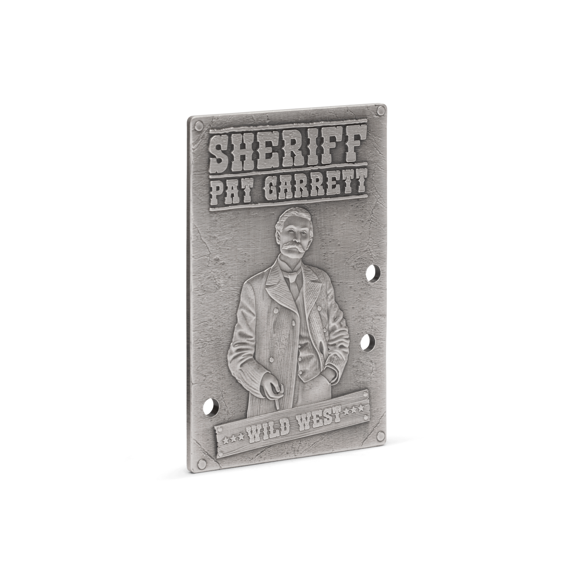 1oz of pure silver, this collectible coin pays homage to the legendary Sheriff and his fearless pursuit of justice. Features a detailed design with intricate relief, depicting Pat Garrett complete with artfully placed punched bullet holes. - New Zealand Mint