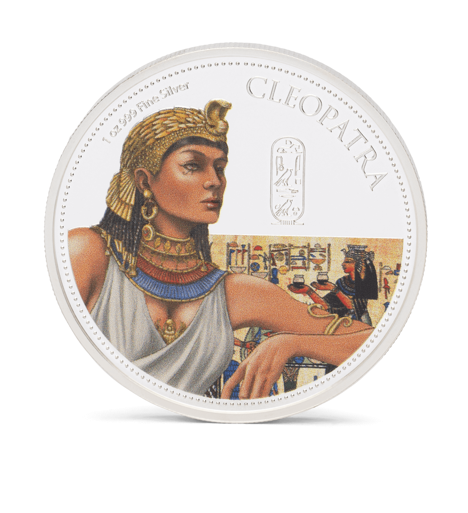 Introducing the captivating Cleopatra coin. It is struck from 1oz pure silver and has a limited issue of 2,000. The design features the legendary Egyptian queen in her iconic headdress, jewellery, and attire, capturing her timeless allure. - NZ Mint