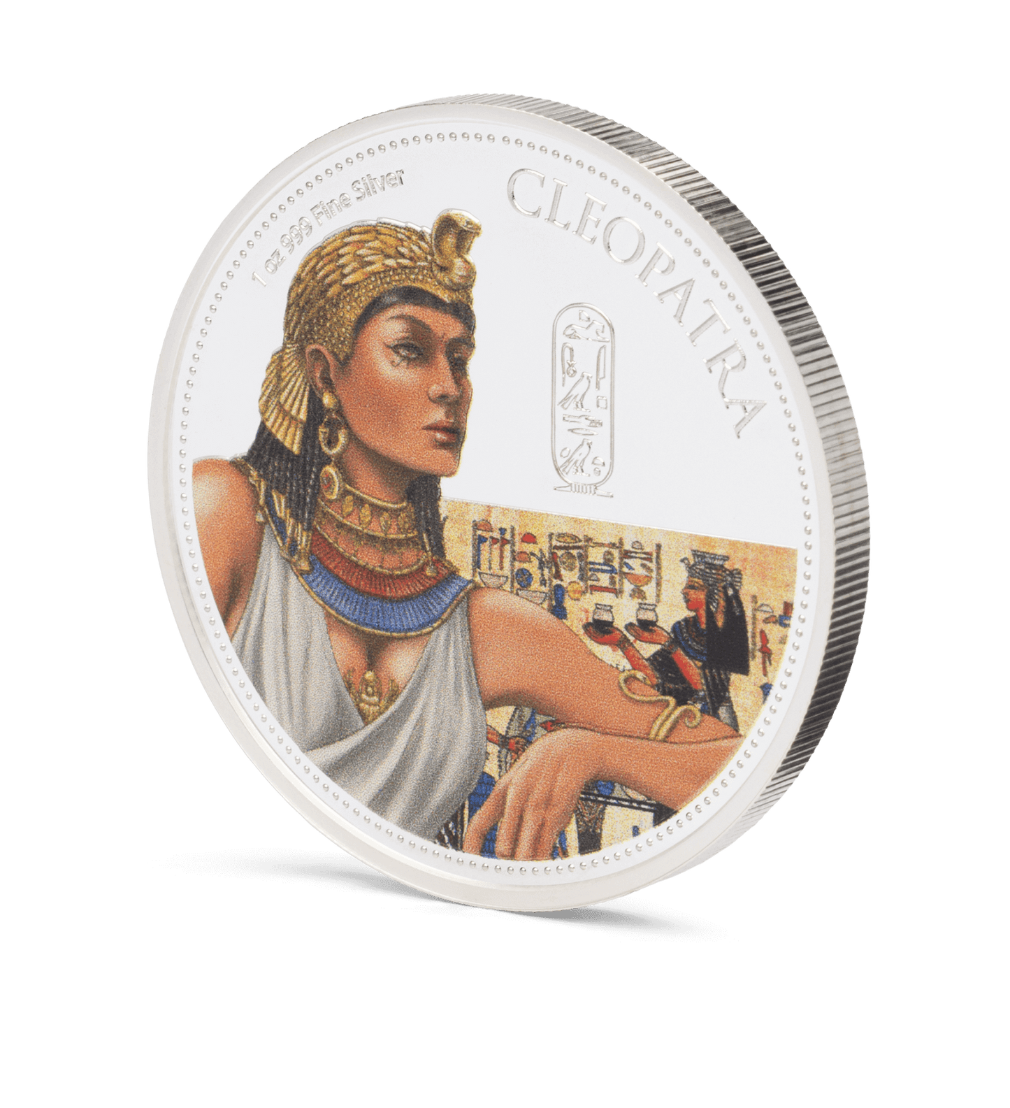 Introducing the captivating Cleopatra coin. It is struck from 1oz pure silver and has a limited issue of 2,000. The design features the legendary Egyptian queen in her iconic headdress, jewellery, and attire, capturing her timeless allure. - NZ Mint