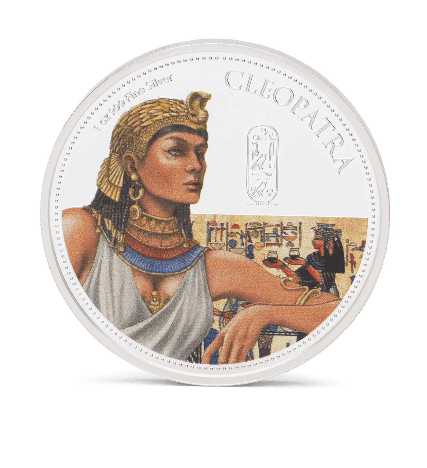 Introducing the captivating Cleopatra coin. It is struck from 1oz pure silver and has a limited issue of 2,000. The design features the legendary Egyptian queen in her iconic headdress, jewellery, and attire, capturing her timeless allure. - NZ Mint