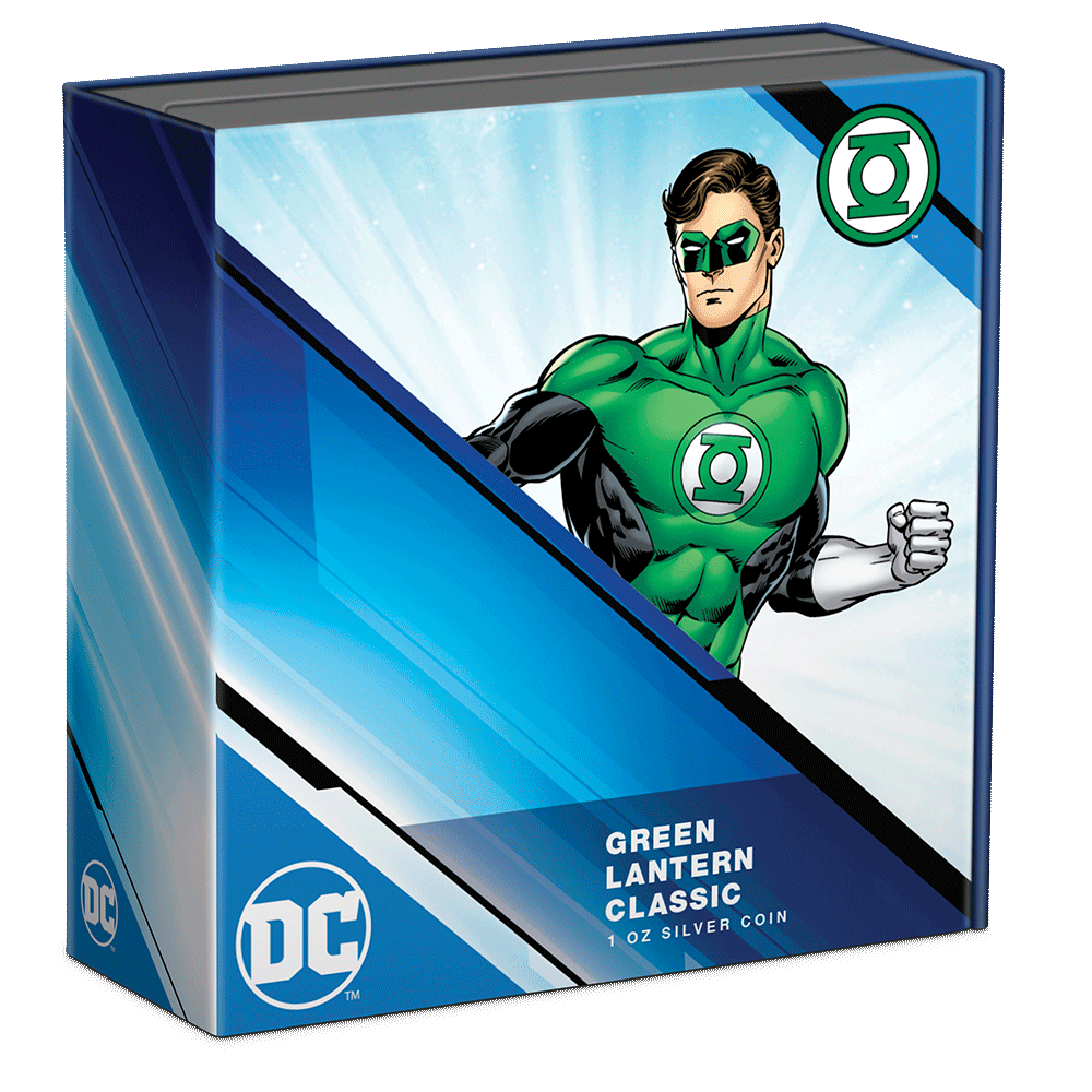 GREEN LANTERN™ Classic 1oz Silver Coin Featuring Custom-Designed Outer Box With Brand Imagery.