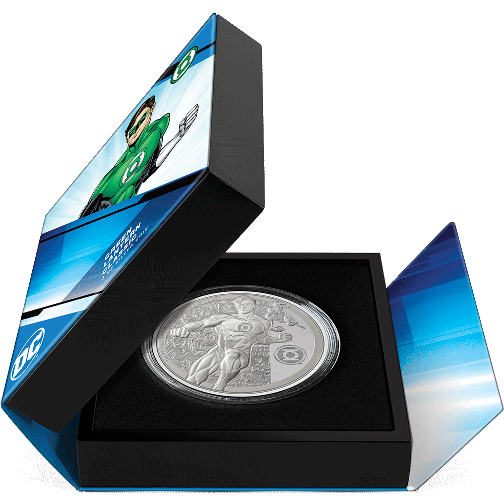 GREEN LANTERN™ Classic 3oz Silver Coin  Featuring Book-style Packaging With Custom Velvet Insert to House the Coin.