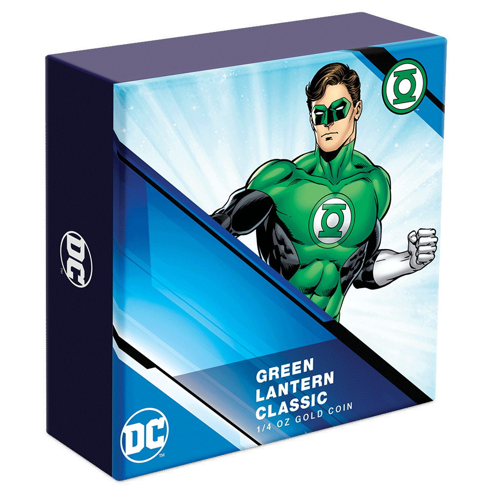 GREEN LANTERN™ Classic 1/4oz Gold Coin Featuring Custom-Designed Outer Box With Brand Imagery.