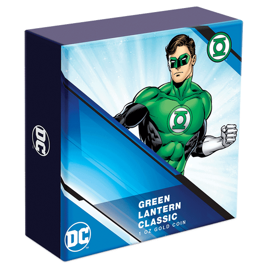 GREEN LANTERN™ Classic 1oz Gold Coin Featuring Custom-Designed Outer Box With Brand Imagery.