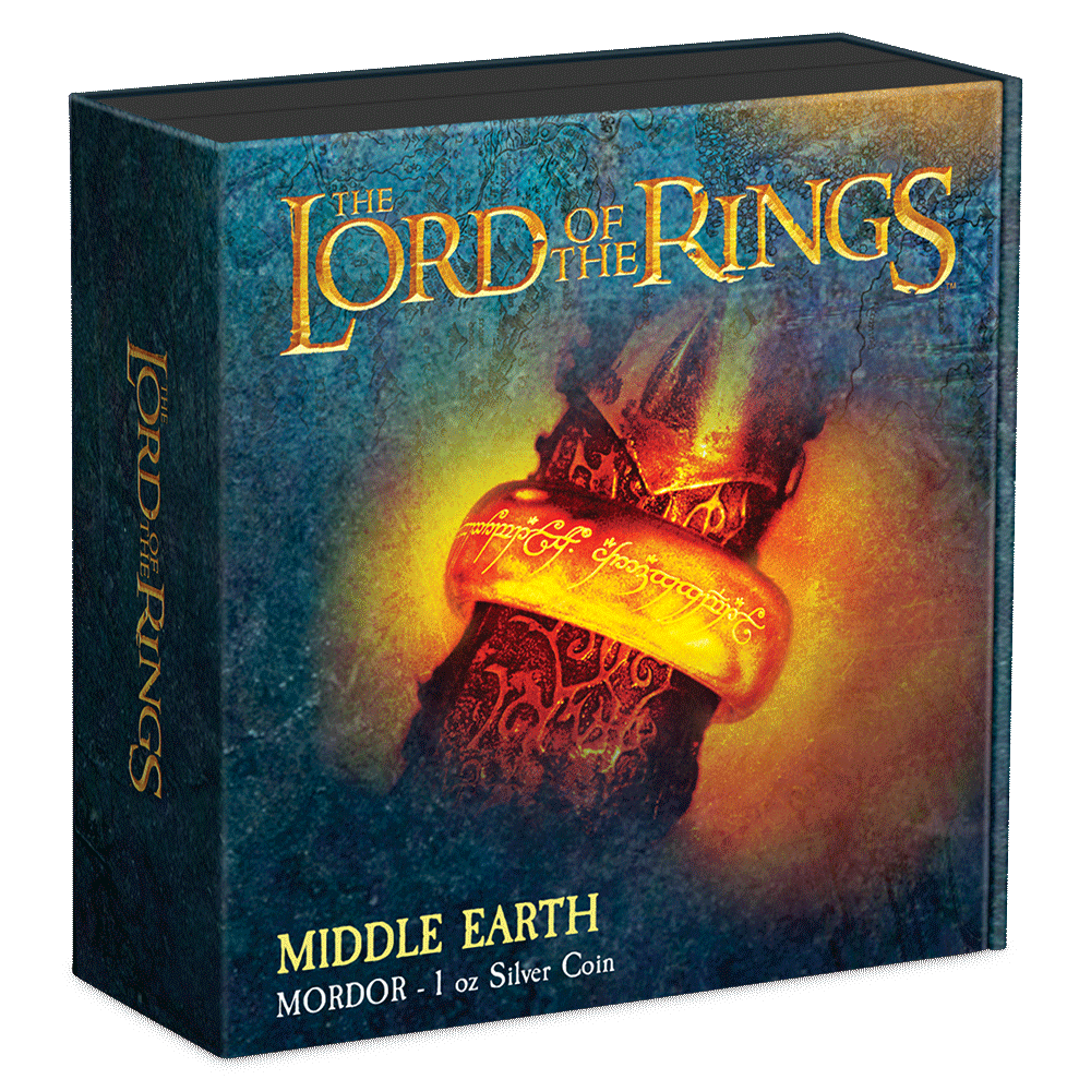 THE LORD OF THE RINGS™ - Mordor 1oz Silver Coin Featuring Custom Book-style Outer With Brand Imagery.