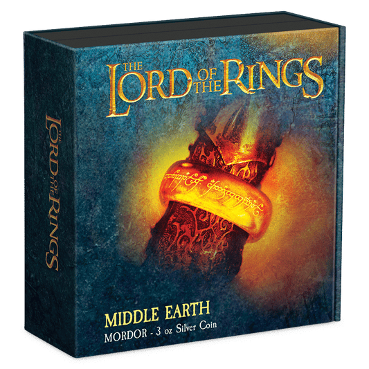 THE LORD OF THE RINGS™ - Mordor 3oz Silver Coin Featuring Custom Book-style Outer With Brand Imagery.