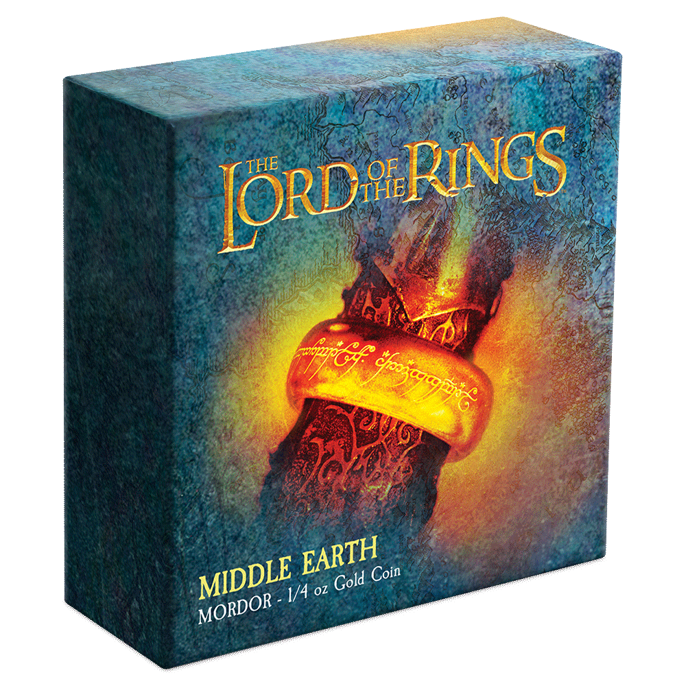 THE LORD OF THE RINGS™ - Mordor 1/4oz Gold Coin Featuring Custom-Designed Outer Box With Brand Imagery.