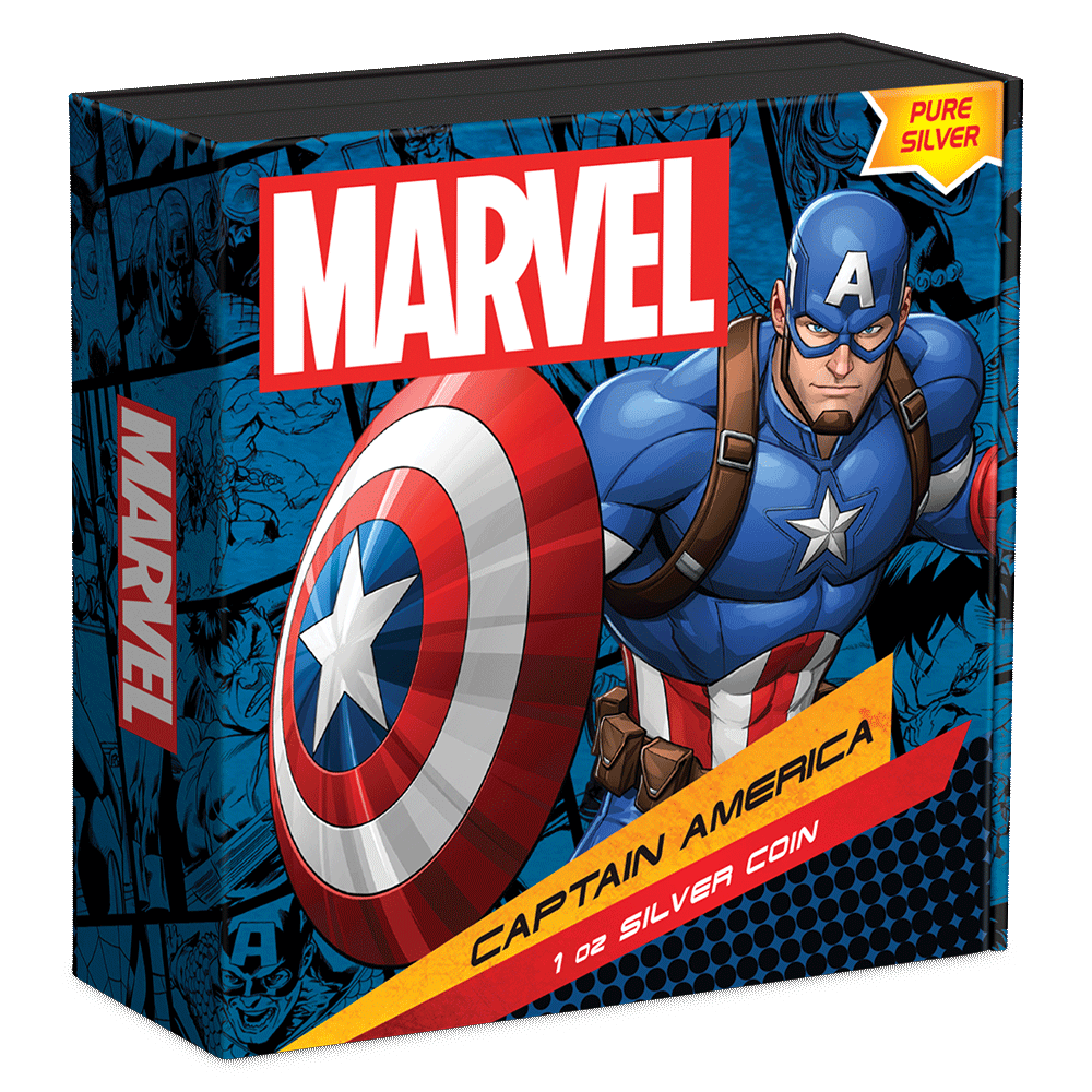 Marvel Captain America™ 1oz Silver Coin Featuring Custom Book-style Outer With Brand Imagery.