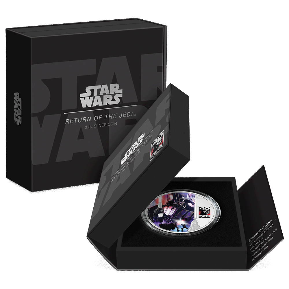 Star Wars™ Return of the Jedi 40th Anniversary 3oz Silver Coin  Featuring Custom-designed Book-style Packaging with Coin Insert