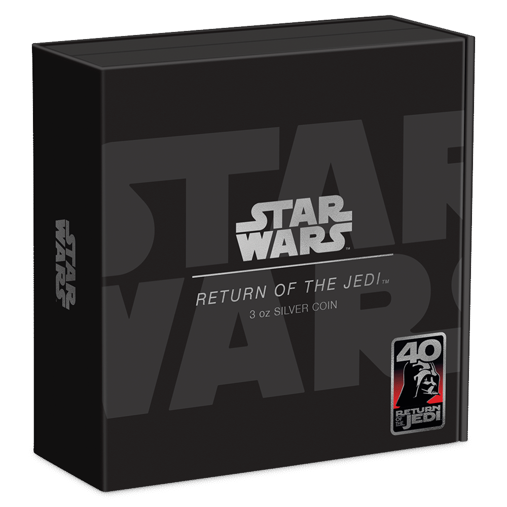 Star Wars™ Return of the Jedi 40th Anniversary 3oz Silver Coin  Featuring Custom-Designed Outer Box With Brand Imagery.