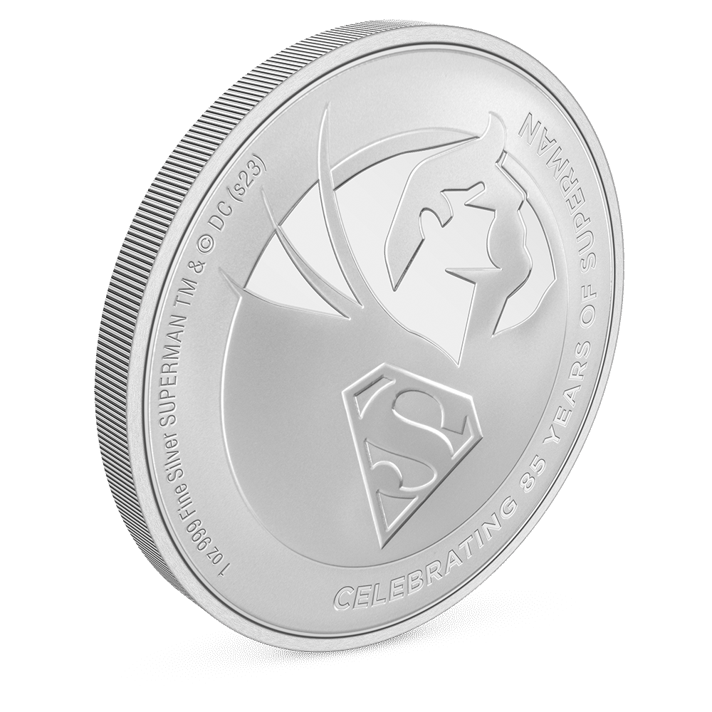 SUPERMAN™ 85th Anniversary 1oz Silver Coin with Milled Edge Finish.