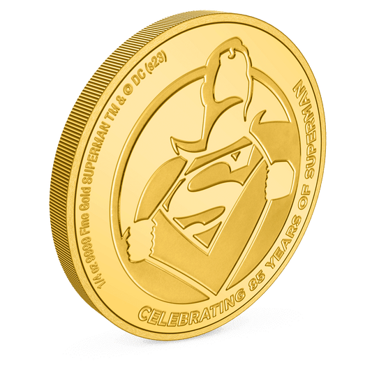 SUPERMAN™ 85th Anniversary 1/4oz Gold Coin with Milled Edge Finish.